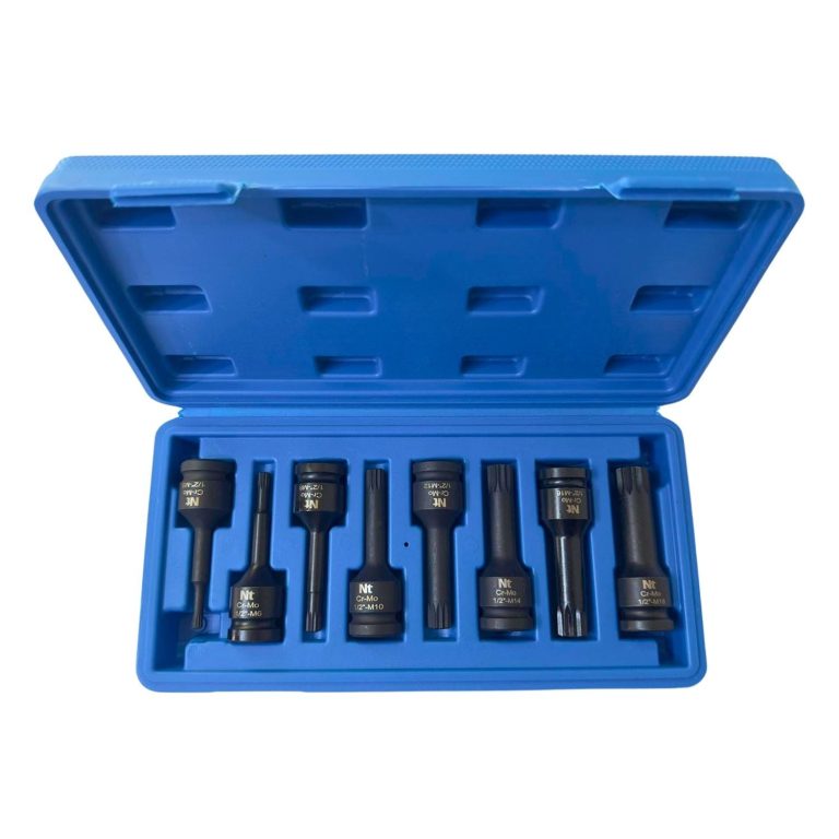 NT Tools NTZSETU12M 1/2 Oniki Köşe Xzn Spline Üç Kare Uzun Lokma Takımı 8 Parça